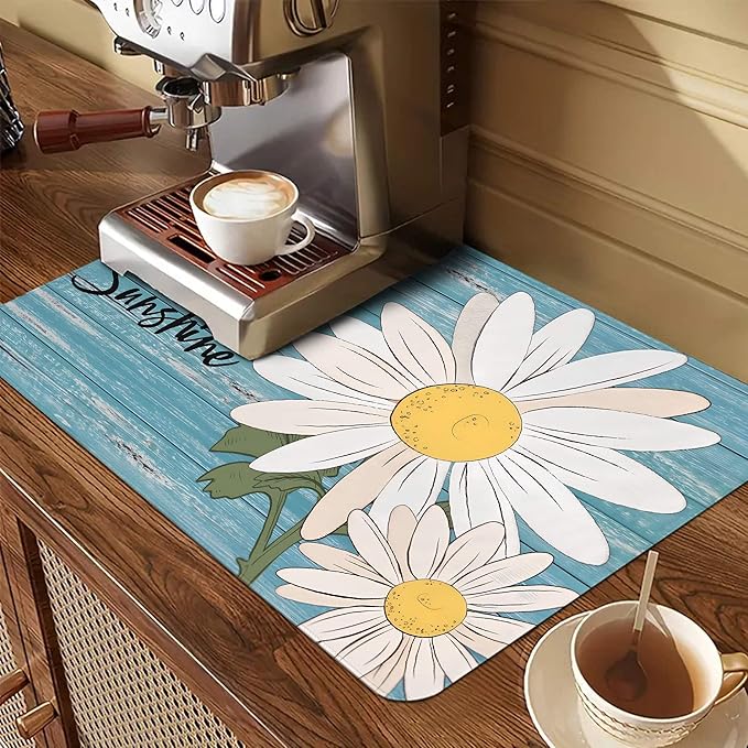 Decorative Stove Top Covers for Electric Stove 28"x20" – Heat Resistant Glass Cooktop Protector Dish Drying Mat – Non-Slip Rubber Backing Washer Top Cover Waterproof Extra Counter Space (Daisy)