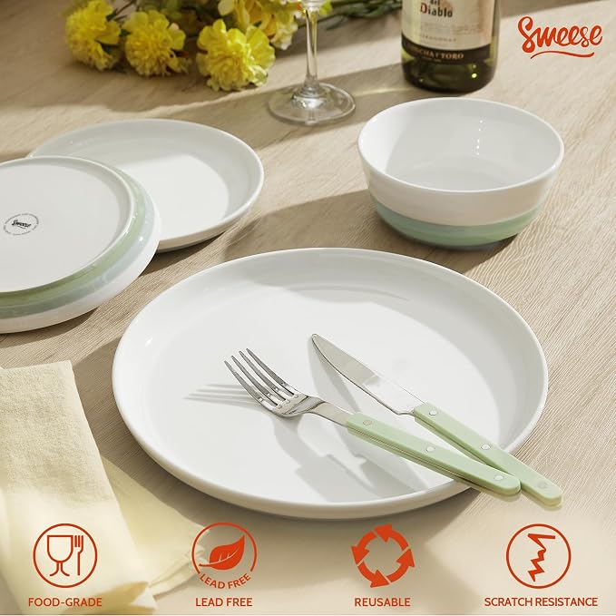 Sweese Plates and Bowls Sets,18 Pieces Modern Porcelain Dinnerware Set for 6 Handcrafted Uniqe Dinner Set Ceramic Dishware Dishes Microwave and Dishwasher Safe, Blue & Green