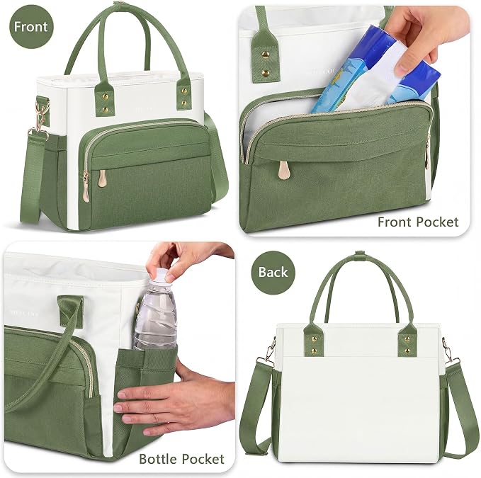 MIYCOO Lunch Bag Lunch Box Women - Leakproof Insulated Lunch Cooler Bag for Women - Large Lunch Tote Bags Adults, Green White