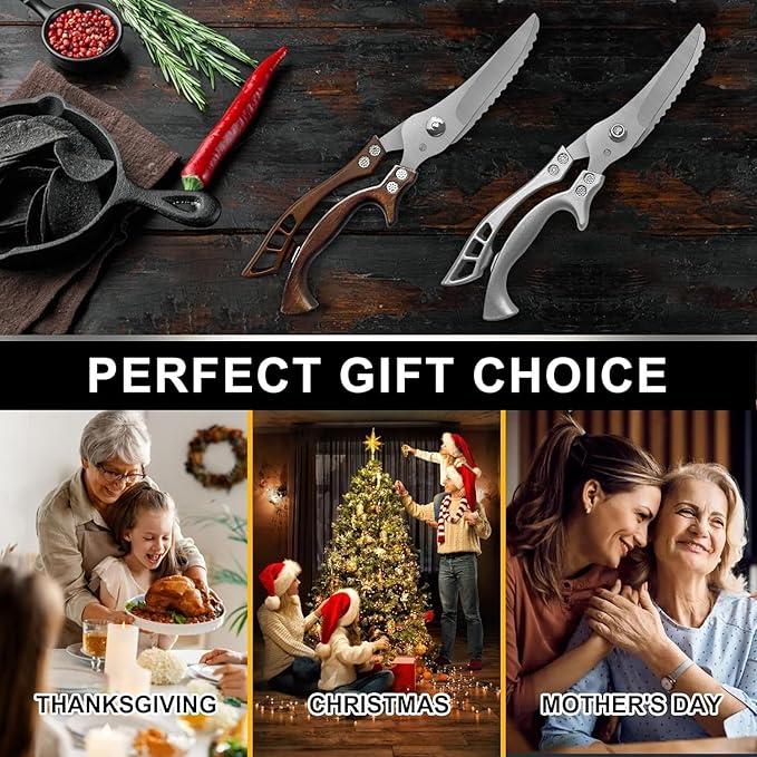 2 Pack Kitchen Scissors, Poultry Shears with Herb Scissors, Poultry Shears Heavy Duty, Stainless Steel Kitchen Shears for Turkey, Chicken, Thanksgiving, Christmas Day