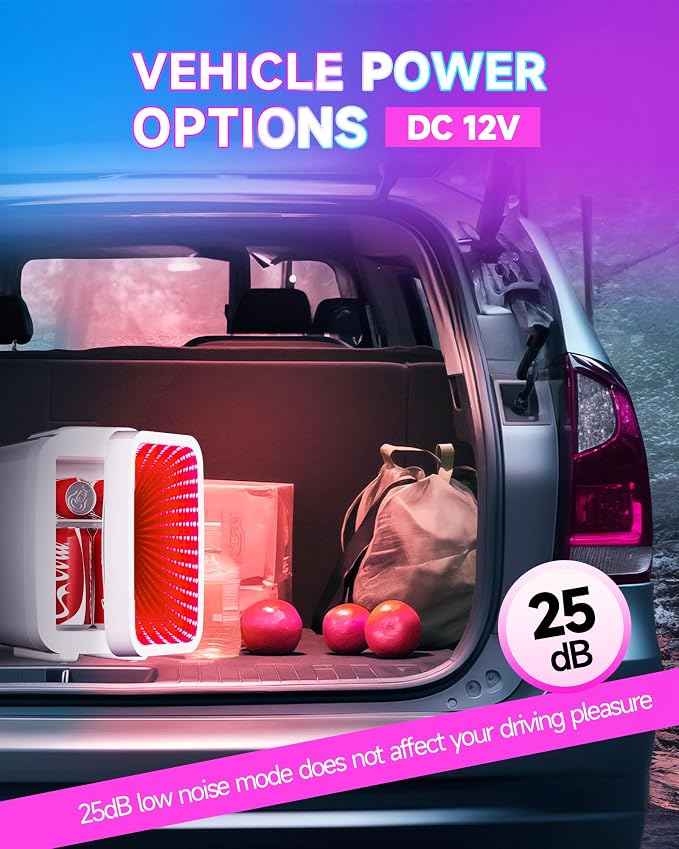 BEICHEN Mini Fridge, 4 Liter/6 Cans Small Refrigerator With Dimmable LED Light,AC/DC Portable Thermoelectric Cooler and Warmer Gaming mini fridge for Bedroom,Office,Gaming room and Car (White)