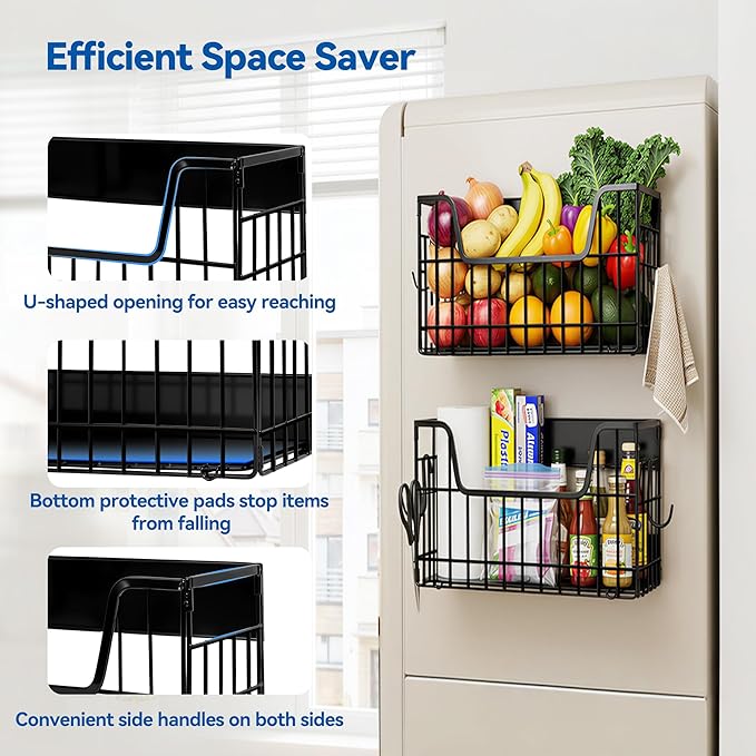 3PCS Magnetic Shelves for Fridge, Strong Metal Magnetic Fruit Vegetable Basket Kitchen Storage Fridge Organizer for Potato & Onion, Fully Assemble