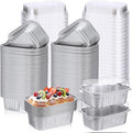 Vesici 100 Sets Mini Loaf Pans with Lids, 5.7 oz Disposable Aluminum Foil Baking Cups, Rectangle Cake Pans for Baking Storage Birthday Party(Silver)