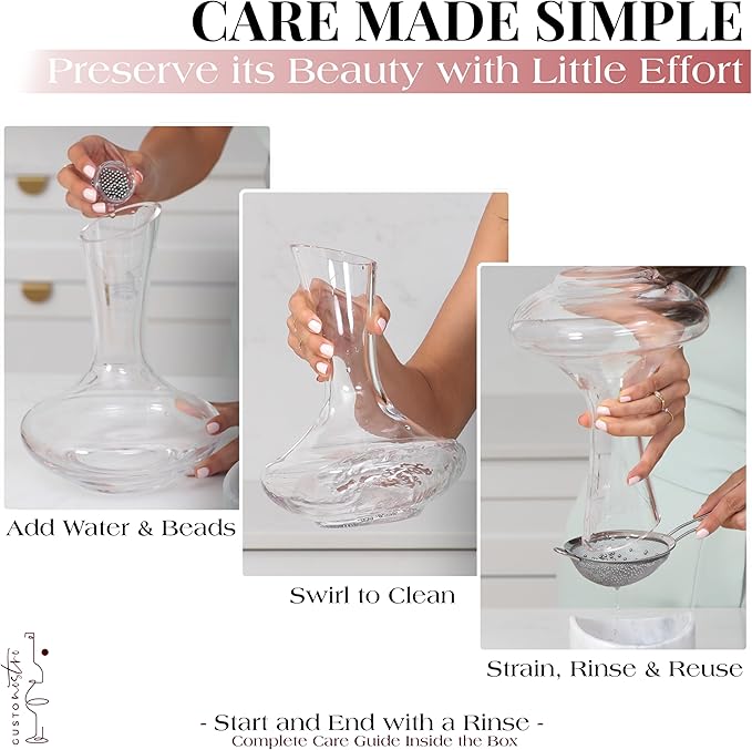 Gusto Nostro Crystal Wine Decanter with Marble Stopper - Premium Hand-Blown Lead-Free Glass Wine Decanter for Red Wines - 750ml Carafe for Wines with Natural Stone Round Stopper - Sleek Slanted Design
