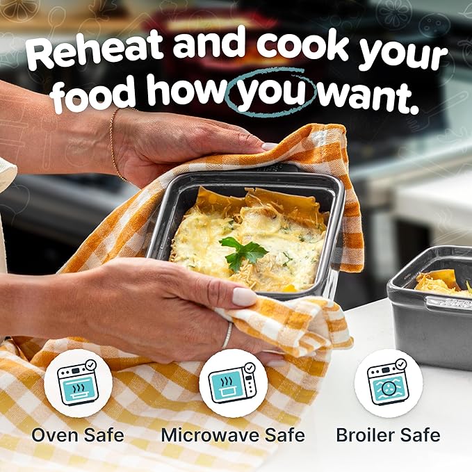 Souper Cubes Ceramic Baking Dishes 2.0-5" x 5" Baking Dishes with Silicone Lids, Individual Baking Dishes for Oven, Microwave, Oven and Air Fryer Safe, USA Made, Set of 2 - Charcoal