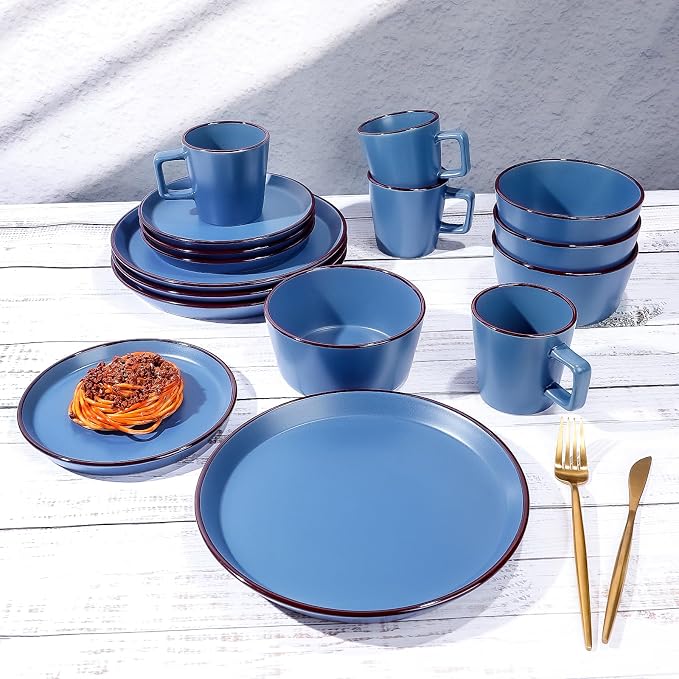 Plates and Bowls Sets, 16 Pieces Dinnerware Sets, Service For 4, Blue