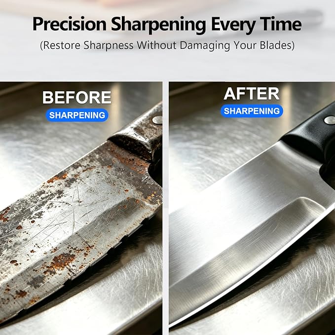 Knife Sharpener Electric, Professional 3-Stage 100% Diamond Sharpening System with 15° Precision Angle, Fast Blade Restoration, Polishing, Repair & Edge Refining & Outdoor Knives