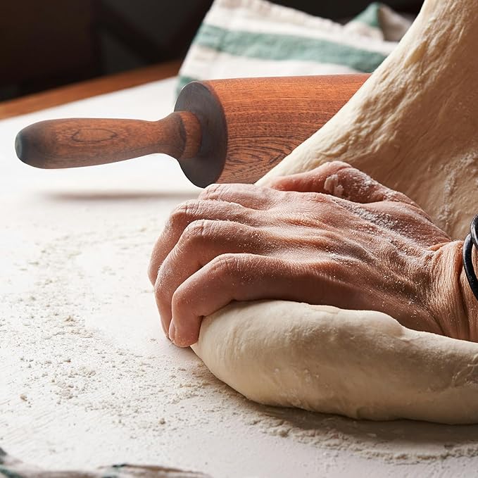 Classic Sapele Wooden Rolling Pin With Handles,Wood Baking Roller Large (17.3"L x 2.3"W)