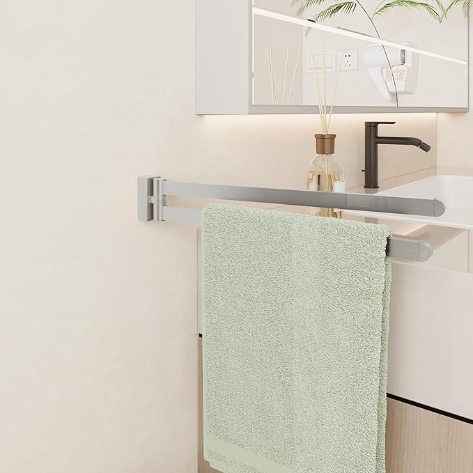 BGL Swivel Towel Bar Brushed Nickel,Two Arms Wall Mount Towel Hanger Holder for Bathroom Organizer