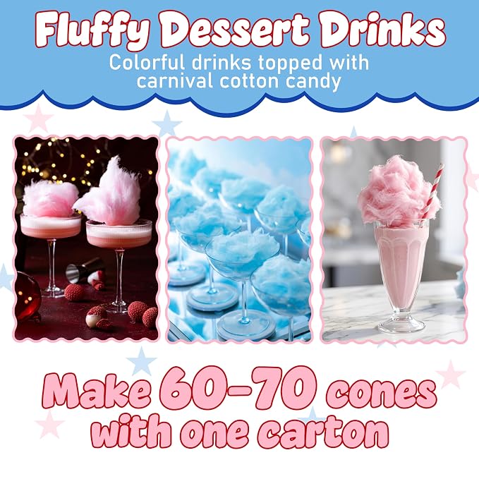 Perfectware Cotton Candy Floss Sugar – 2 Pack 3.25oz Cartons (Blue Raspberry & Pink Vanilla) – Concession Essentials Carnival Style Floss Sugar for Cotton Candy Machines – Fun Fair & Party Treats