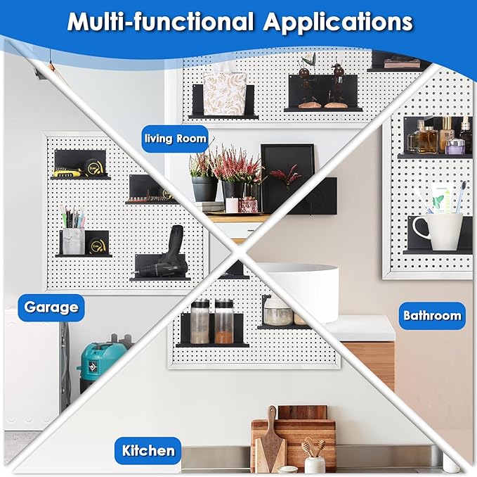 Kokone Magnetic Pegboard Shelves 6 Pack Small Pegboard Shelf for Garage Sturdy Steel Pegboard Accessories for Storing or Displaying Versatile Peg Board Shelf for Workbench,Craft Room,Home,Black