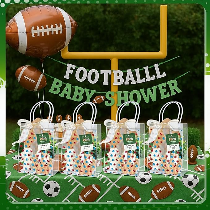 Honeydak 49 Pcs Football Baby Shower Prizes for Game Players 6 Sets Football Shaped Cheese Board Fork Knives Coasters Towel Potted Plant Thanks Card Gift Bag for Baby Bridal Shower Favor