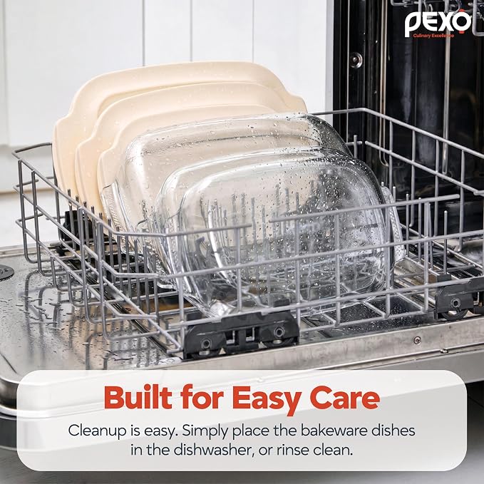6-Piece Deep Glass Baking Dishes with Plastic Lids, Clear Glass Bakeware with Silicone Handles, (2.11QT, 3QT, 4.12QT) Casserole Dishes, Oven Dishwasher and Freezer safe, Rectangular Stackable Nesting Baking Dish set (White)