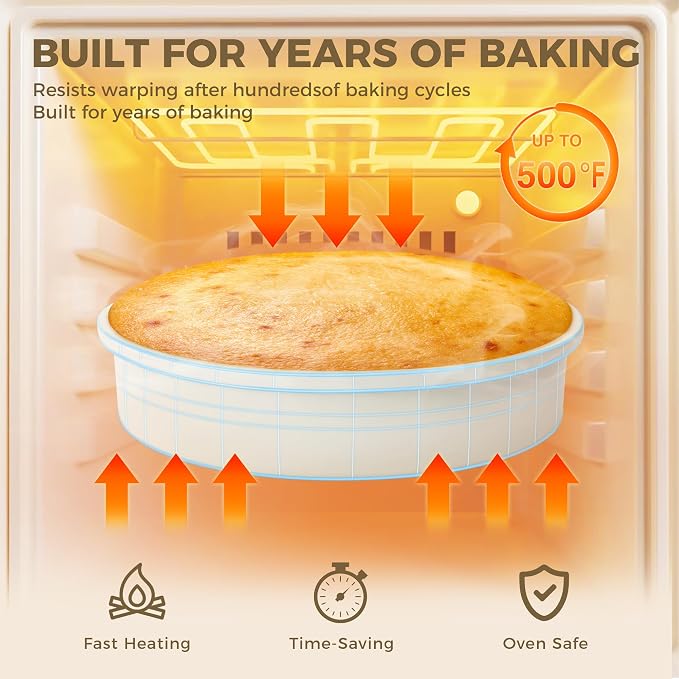 HONGBAKE Nonstick Ceramic 9 Inch Round Cake Pan Set of 2, Heavy-Duty Aluminized Steel Round Cake Pans with Diamond Texture, Non-Toxic Cake Molds, Cake Pans 9 Inch Round for Baking Cheesecake, Cream
