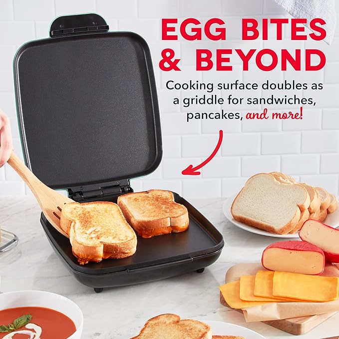 Dash Family Size Egg Bite Maker - Electric Egg Bite Maker with Non-Stick Silicone Cups - Space-Saving Design & Quick Cleanup - Make Sandwiches, Healthy Snacks & Desserts - 9 Servings, Aqua
