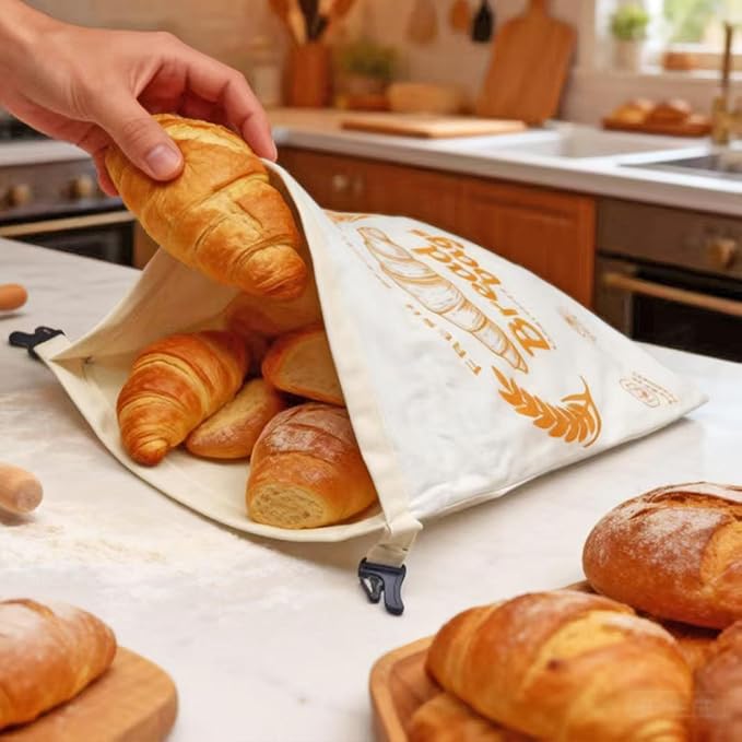 2pc- Beeswax Bread Bags for Homemade Bread & Sourdough ，Zipper，– XL Eco-Friendly, Food-Safe Reusable Food Storage Bag to Keep Loaves Fresh Longer – Sustainable, Freezer Sourdough Container | Double Lock，