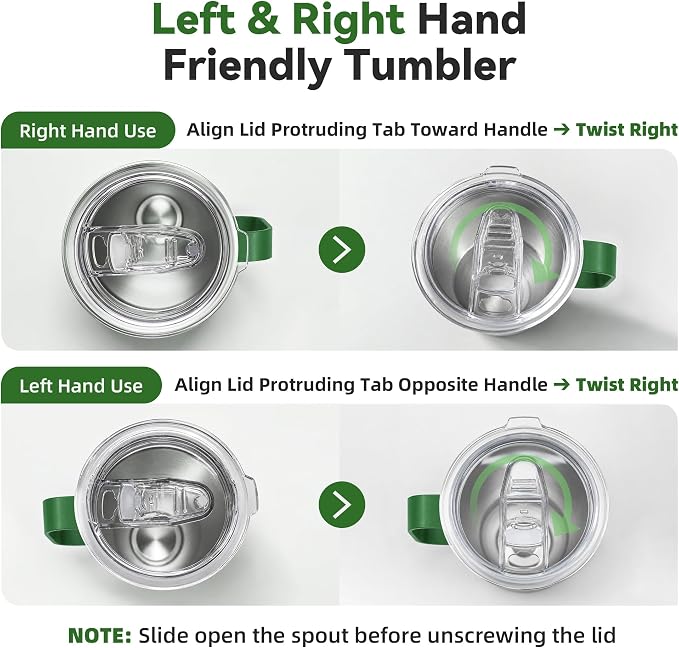 30 oz Tumbler with Handle and Lid, Stainless Steel Tumblers Double Wall Vacuum Insulated Travel Mug Leak Proof Cup Keep Drinks Cold and Hot Dark Green, 1 Pack