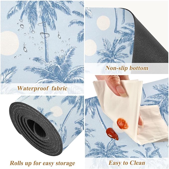 2 in 1 Table Runner Trivet for Hot Pots and Pans Heat Resistant Non Slip Waterproof 39 x 12 Inch Decorative Table Protector for Kitchen Countertop Light Blue Palm Trees and Sun