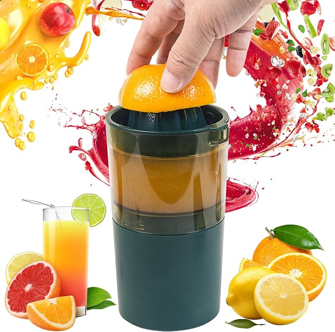 Citrus Juicer Electric auto on off by hand press Orange Juicer squeezer with Pulp Control Strainer Lemon Squeezer for lime grapefruit pomegranate with Powerful motor Portable (Dark Green)