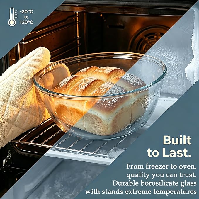 Large Glass Bowl for Sourdough Bread Making, 4.7 Quart Glass Mixing Bowl with Lid, Glass Dough Proofing Container, Clear Borosilicate Glass Bowl with Silicone Mat for Baking Gift Women