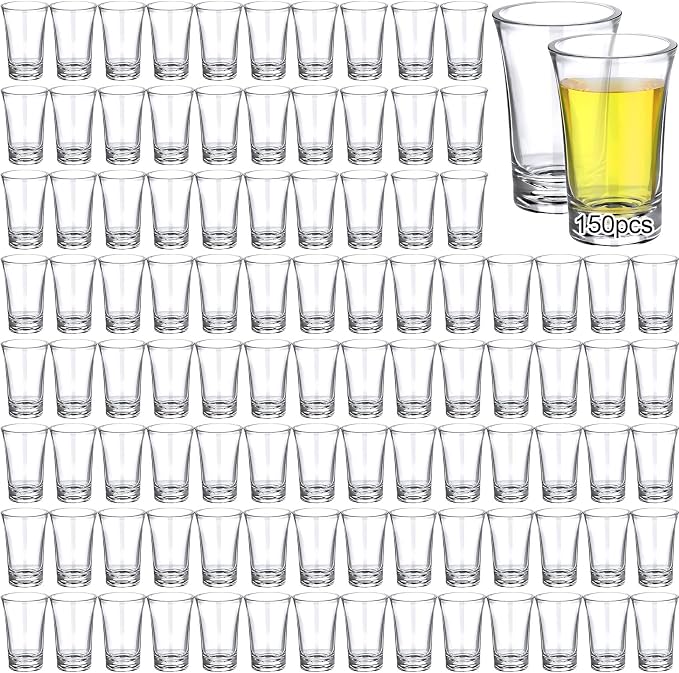 Zubebe 150 Pcs 1.5oz Acrylic Shot Glass Bulk Set with Thickened Base Plastic Clear Shot Glasses, Round Small Shot Glasses Bulk for Party