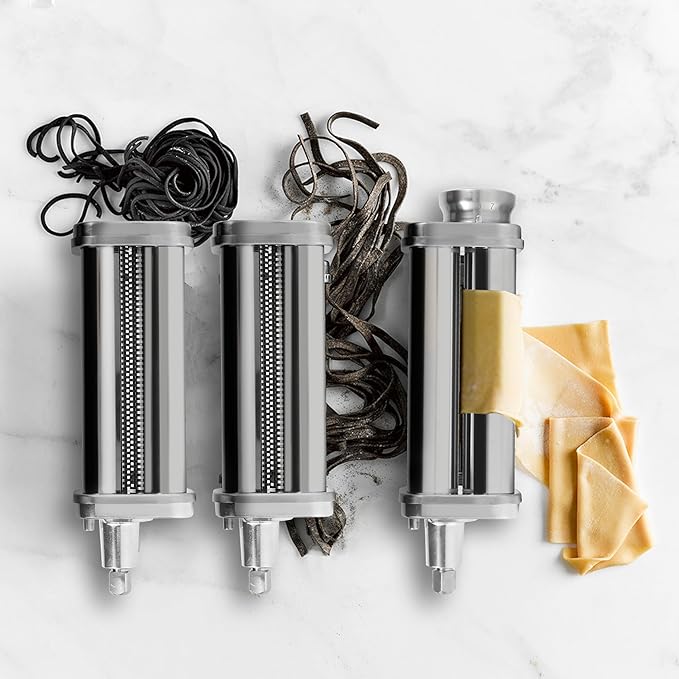 Wiselet Pasta Maker Attachment for KitchenAid Stand Mixer, 3 Pieces Pasta Roller Attachments, Full Body Stainless Steel and Heavy Duty, Homemade Spaghetti, Fettucine and Lasagne…