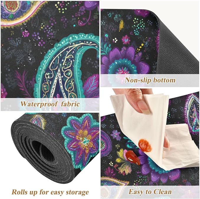 2-in-1 Table Runner Trivet for Hot Dishes Heat Resistant Hot Plate Mat Pad 39x12 Inch Waterproof Table Protector Trivets for Countertop Decorative Retro Paisley Floral Dots