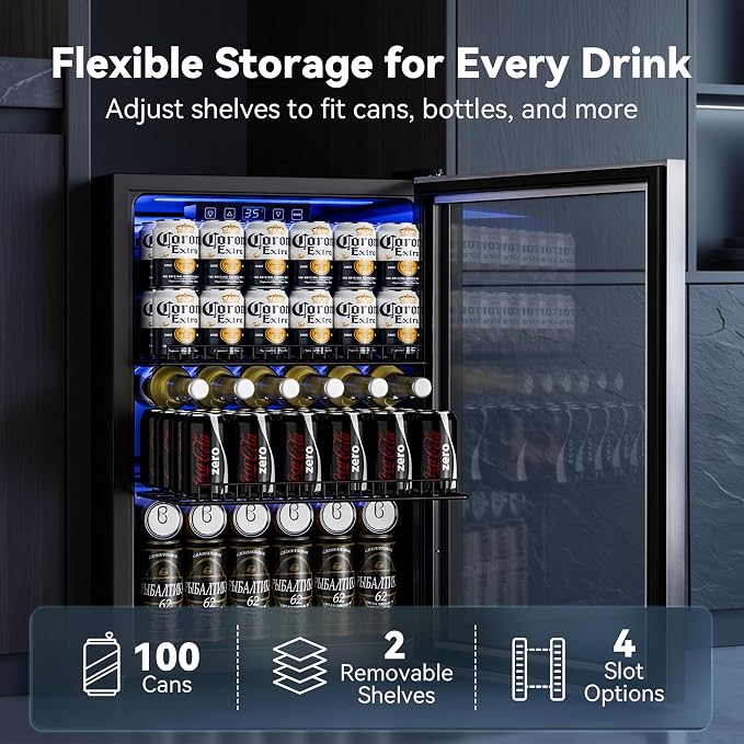 Manastin Beverage Refrigerator Cooler-Mini Fridge Freestanding Cooler with Glass Door, Adjustable Shelves & Digital Temperature Display for Drink, Wine or Beer (Silver, 2.47 Cu.Ft)