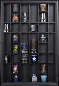 Gallery Solutions - Black Wall-Mounted - Curio & Shot Glass Display Case - 17"x26" Glass Door - Bar Accessories - Collectible - Miniature Glassware - Bar Accessories