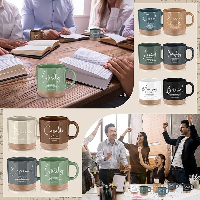 Didaey Christian Mug Bulk Fathers Day Church Gift Inspirational Bible Verse Coffee Mug 13 oz Religious Ceramic Cup for Women Bible Study Group Sunday School Teacher(10 Pcs,Morandi Color,Morandi Style)