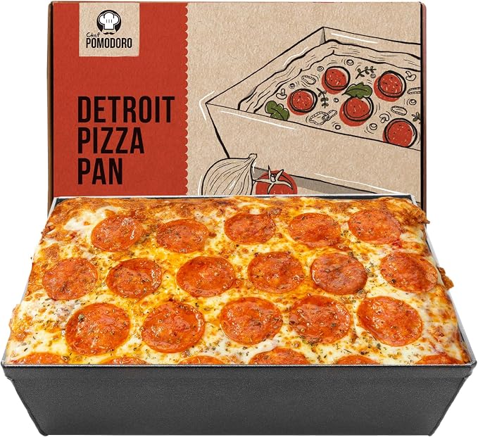 Chef Pomodoro Detroit Style Pizza Pan, 8x10in, Anodized Aluminum Deep Dish | Pre-Seasoned Nonstick Rectangular Bakeware, 2.5in Deep, Great for Casseroles, Focaccia & Deep Dish Desserts, Small Batch
