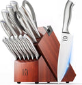 KnifeSaga Kitchen Knife Block Set, Enduring Sharpness Premium Knife Set with Block, 14 Pcs Japanese High Carbon Stainless Steel Knives Set for Kitchen, Chef Knife Set with Block and Built in Sharpener