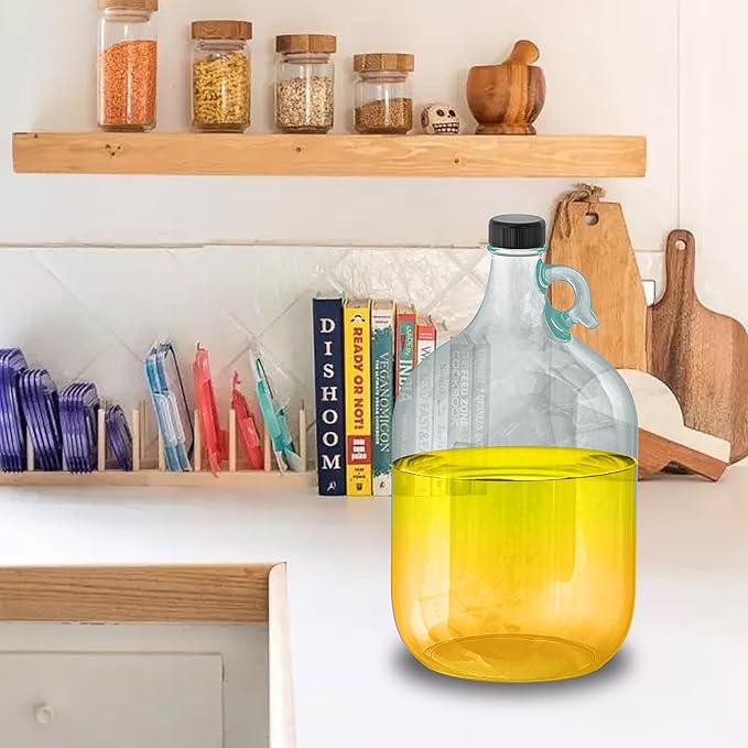 Skywin 1 Gallon Glass Jar with Lid, Clear Glass Gallon Jug for Brewing, Fermentation, Beverage Storage & Bulk Liquids, Airtight 38mm Screw Cap, Food Safe, Reusable Glass Jug with Carry Handle