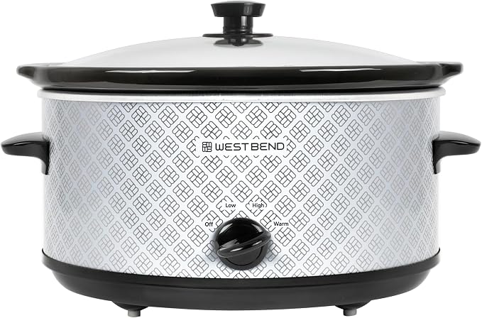 West Bend Slow Cooker 6-Quart Manual Crockery Style with Dishwasher Safe Oval Ceramic Crockpot and Glass Lid Two Temperature Settings Plus Keep Warm, 330-Watts, Silver