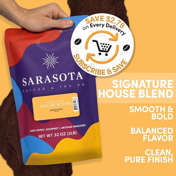 2 lb Ground Coffee Breakfast Blend | Medium Roast Bulk Ground Coffee | Smooth Low Acid Everyday | Specialty Grade | 32 oz