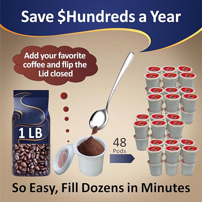 288 iFillCup Pods - Fresh Fill Your Favorite Coffee, Fits all K Cup Brewers, Save $Hundreds, DeepBrew Filter Holds 50% More Coffee for a Richer or Larger Brew, Elevate Your K Cup Experience (Red)