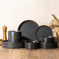 LERATIO Ceramic Dinnerware Sets for 4,Matte Stoneware Plates and Bowls Set, Chip and Crack Resistant | Oven & Dishwasher & Microwave Safe Dishes Set, Service for 4-Ashen Gold Rim