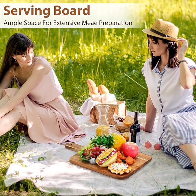 Geetery 16 Pcs Acacia Wood Cutting Board with Handles Bulk, Wooden Charcuterie Boards Serving Chopping Boards for Kitchen, Pizza, Bread, Vegetables, Laser Engraving, Housewarming Gifts(18 x 12 Inch)