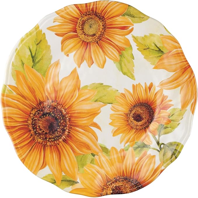 UPware 12 Piece Sunflower Melamine Dinnerware Sets, Outdoor Dishes Set, Plates and Bowls Sets, Service for 4, Yellow