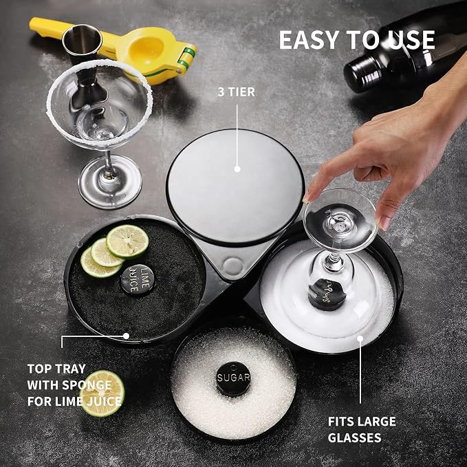 Margarita Kit - Set of 2 Margarita Glasses (8.5oz), 3-Tier Salt Rimmer, Stainless Cocktail Shaker & Jigger, Coasters，Cocktails Cards，Citrus Squeezer and More - Margarita Kit Gift Set