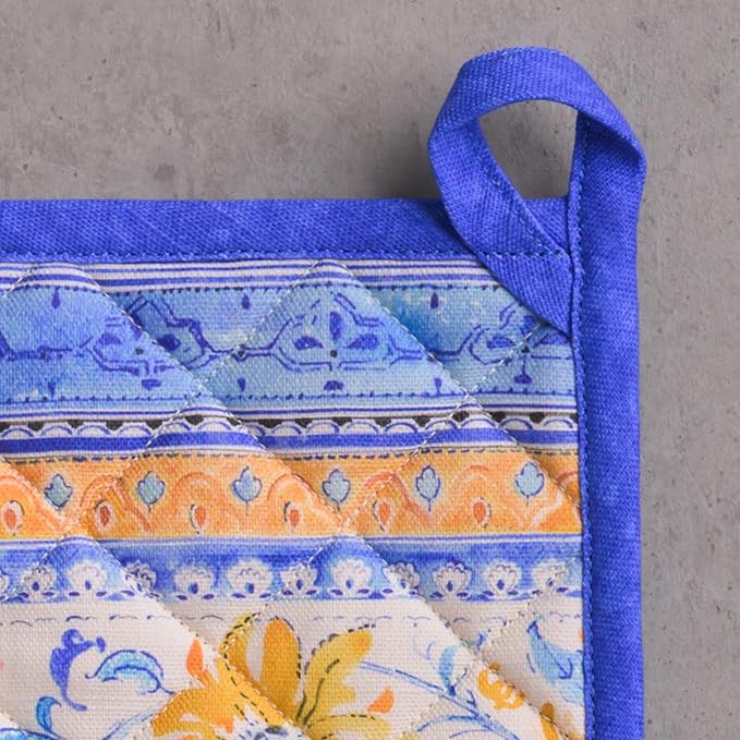 Maison d' Hermine Pot Holders 100% Cotton Heat Resistant Potholders 8" x 8" Hot Pads with Loop BBQ Cooking Baking Gifts for Mothers Day Handling Hot Pans Spring/Summer (Pack of 2, Girassol)