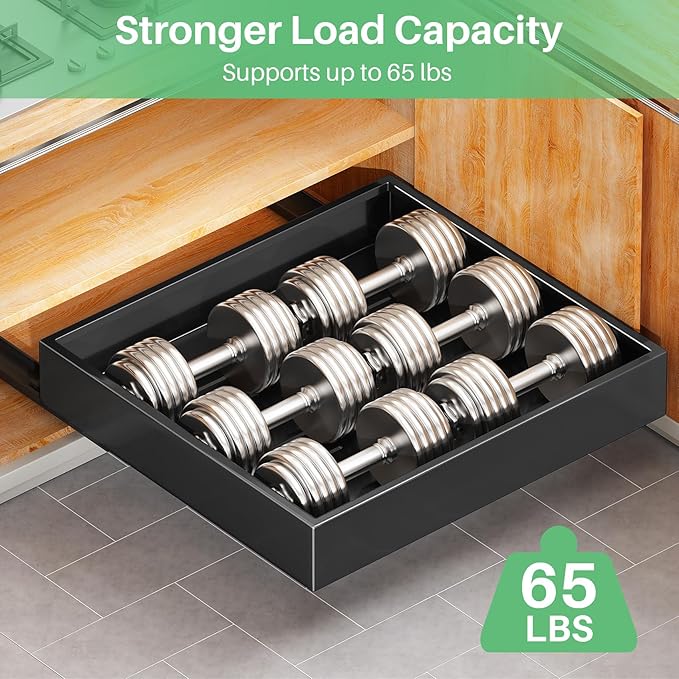 Pull out Cabinet Organizer, 21"Deep, 11.8"Wide Full-Extension Heavy Duty Slide out Drawers with Nano Adhesive, Roll Out Shelves Sliding Cabinet for Kitchen, Bathroom, Pantry,Under Sink Storage(Black)