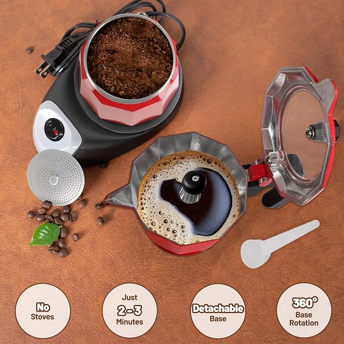 Electric Aluminum Moka Pot 3-6 Cup 150-300ml Stovetop Espresso Maker Portable Electric Expresso Pot Mocha Pot Percolator Italian Coffee Makers Greca Machine Cafe Classic for Home Camping