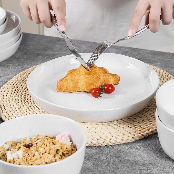 12pcs Ceramic Plate and Bowl Sets,Stoneware Dinnerware Sets,Service for 4,Ceramic Kitchen Dinner Set,Porcelain Dishes Set,Microwave&Dishwasher Safe,White
