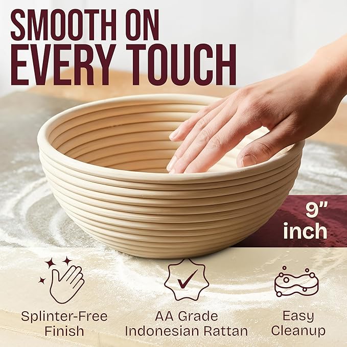 Superbaking Sourdough Starter Kit, 9" Round Banneton Bread Proofing Basket Set of 2, Sourdough Bread Baking Supplies, Sourdough Tools with Silicone Bread Sling, Bread Making Tools, Baking Gifts