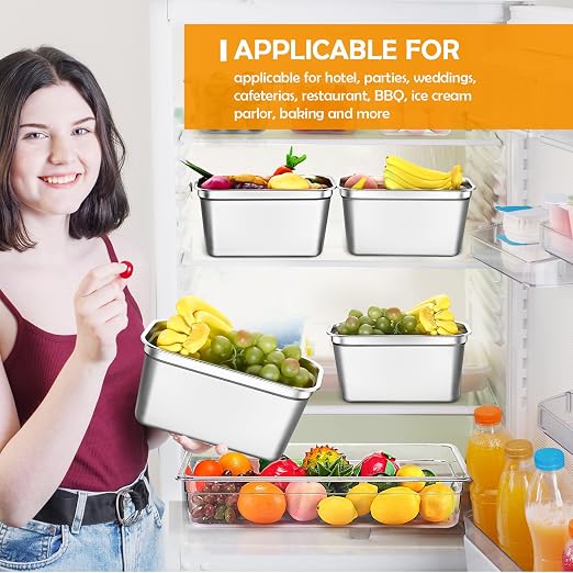 8 Pcs 304 Stainless Steel Food Storage Containers with Lid Hotel Pans for Kitchen Home Catering Food Prep Restaurant Buffet Hotel(6 Inch Deep)