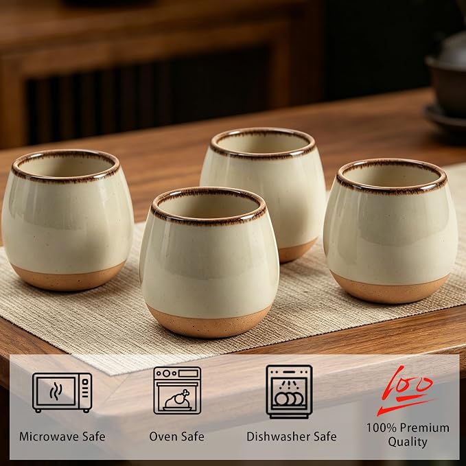 4pcs Japanese Tea Cups, 5.5OZ Vintage Espresso Cups, Handless Design Small Coffee Mugs, Microwave & Dishwasher Safe, Gift for Coffee Tea Lovers(4pcs Retro Grey)