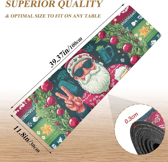2-in-1 Table Runner Trivet for Hot Dishes Heat Resistant Hot Plate Mat Pad 39x12 Inch Waterproof Table Protector Trivets for Countertop Decorative Christmas Santa Claus Red Green