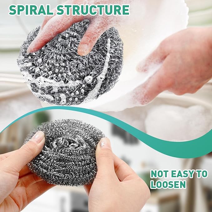 Roshtia 60 Pieces Stainless Steel Scouring Pad Bulk Metal Scrubber for Cleaning Dish 30 Gram Stainless Steel Sponge Round Metal Wool Scrubber for Cleaning Kitchen Bathroom Household
