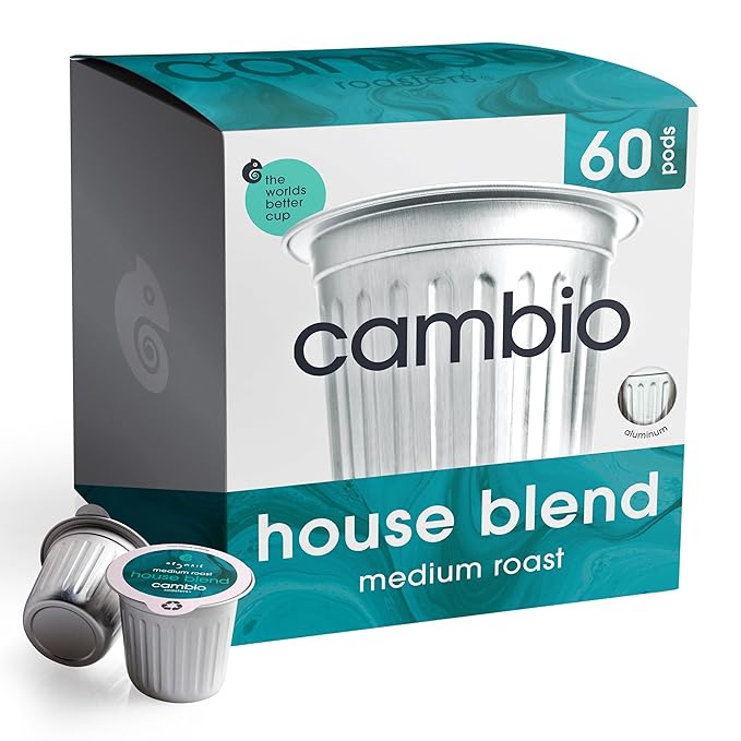 Cambio Roasters House Blend Medium Roast Coffee Pods - The Only Organic Recyclable Aluminum Coffee Pods, Small Batch Roasted, Keurig® Compatible, Balanced Flavor & Longer Lasting Freshness, 60 Count